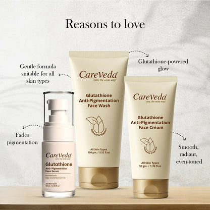 Image 4 of CareVeda Glutathione Skin Care Set of 3 | Face Cream & Face Wash, Face Serum for Bright, Even-Toned Skin | Anti-Pigmentation & Glow Boost | For Men & Women