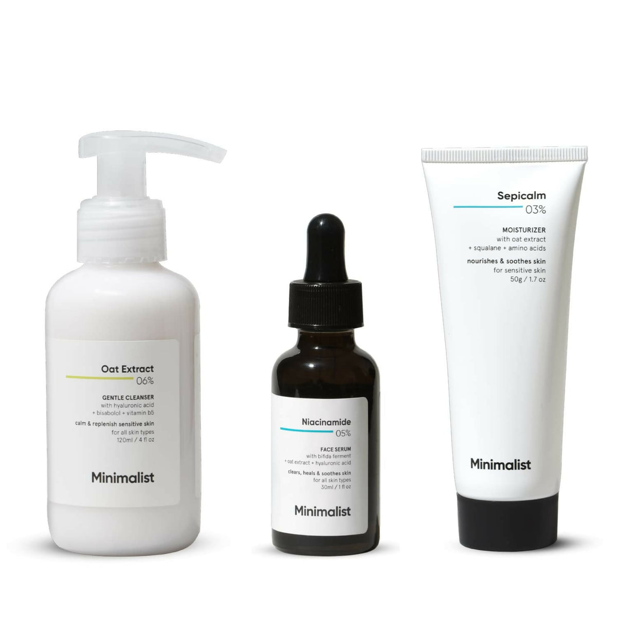 Image 1 of Minimalist Sensitive Skincare Kit - Face Wash, Serum & Moisturizer