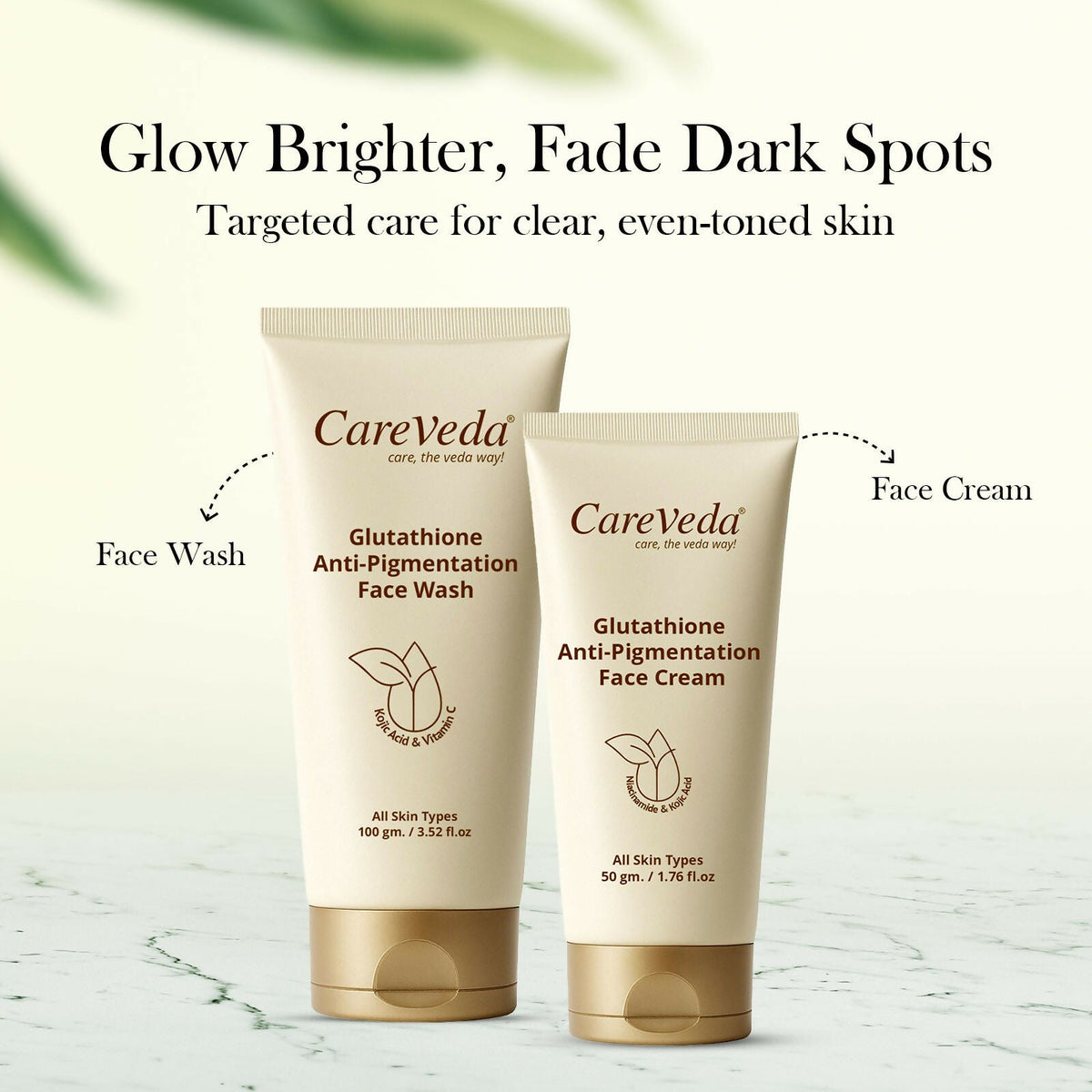 Image 4 of CareVeda Glutathione Skin Care Set of 2 | Face Wash & Cream for Bright, Even-Toned Skin | Anti-Pigmentation, Anti-Dullness & Deep Nourishment | Glow Boost for Men & Women
