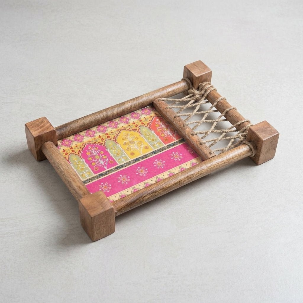 Image 2 of Default Title for the product Sattvya Gifting Khatiya Pattern Wooden Snacks Platter