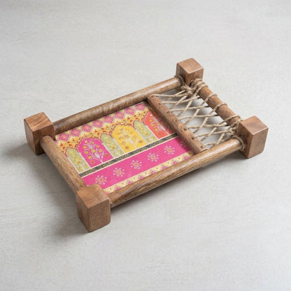 Image 2 of Default Title for the product Sattvya Gifting Khatiya Pattern Wooden Snacks Platter