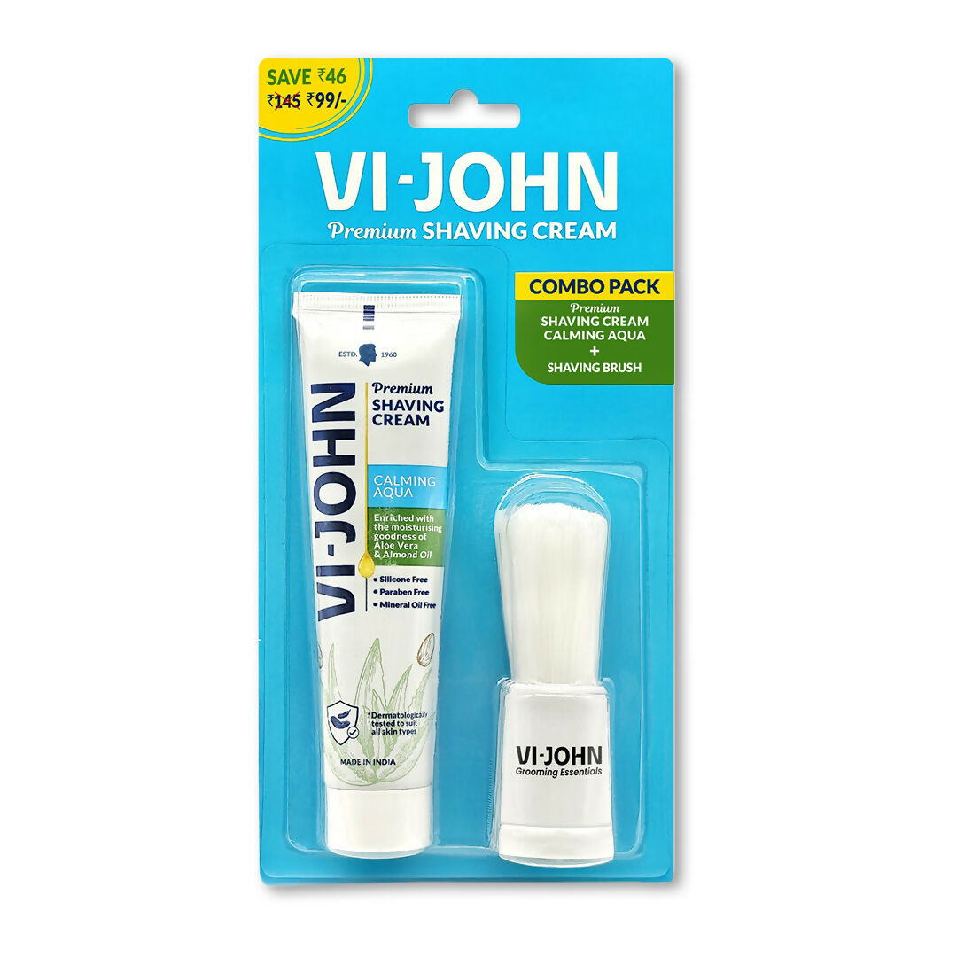 Image 1 of VI-JOHN Dermatologically Tested Premium Purifying Charcoal Shaving Cream With Shaving Brush Enriched with Aloevera & Jojoba Oil Free From Silicone, Paraben & Mineral Oil
