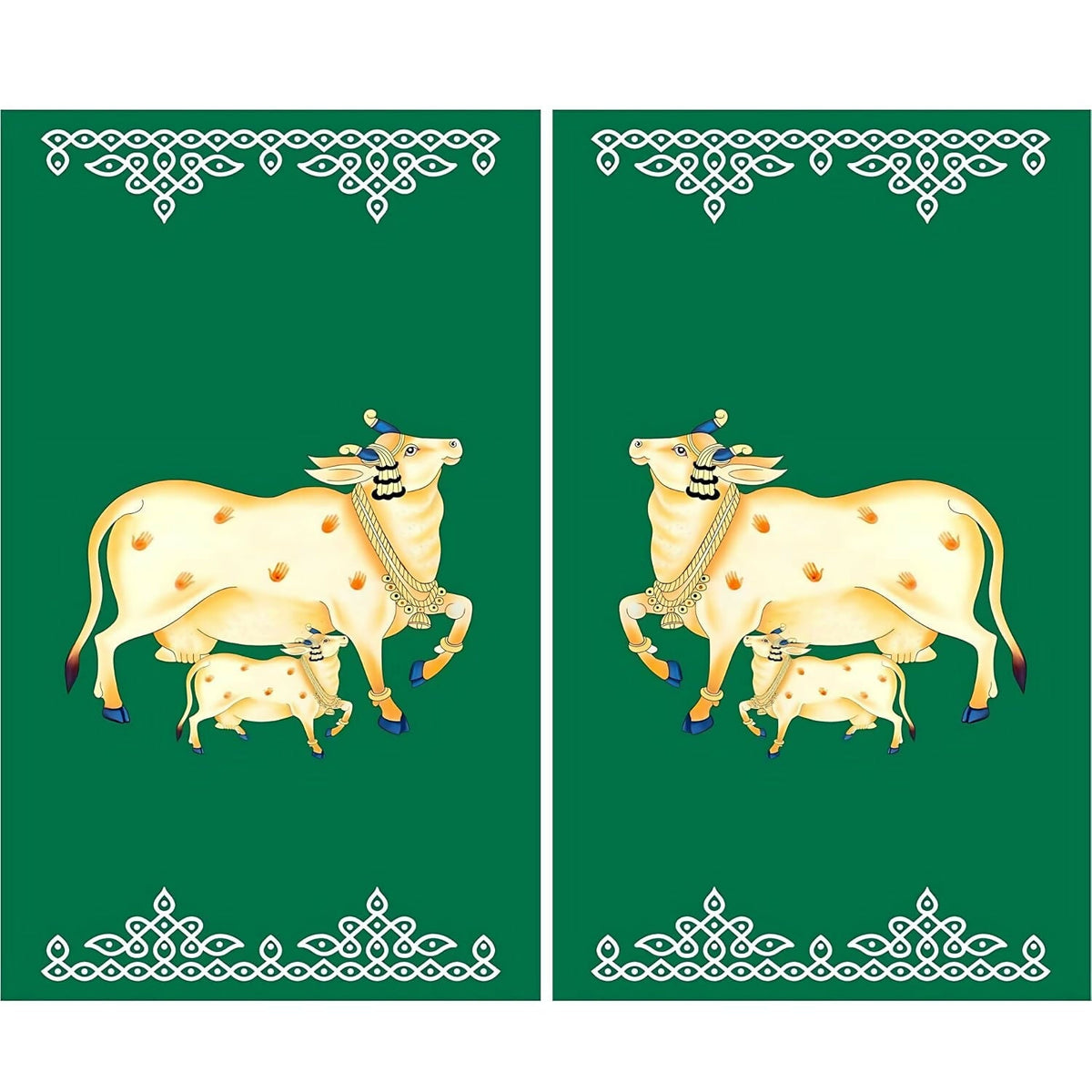 Image 2 of Sri Yagnaa M 46 – Green Gomatha Muggu Backdrop Cloth, Set of 2, 5 x 8 Ft