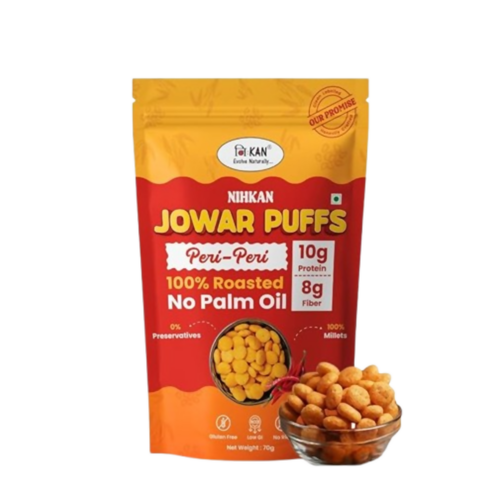Image 1 of 70 gm / Pack of 1 for the product NIHKAN Roasted High Protein Jowar Puffs - Peri-Peri Flavour