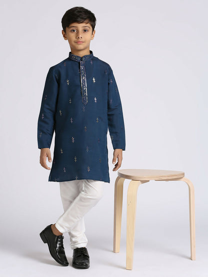 Image 1 of Joban Fashion Kids Island Traditional Ethnic Wear with Silk Sequence Embroidery Full Sleeves Kurta and Pyjama Set - Blue