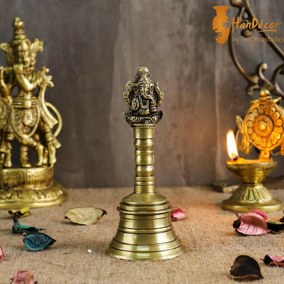 Image 5 of Two Moustaches 5-Inch Pure Brass Pooja Hand Bell Temple & Aarti Ghanti