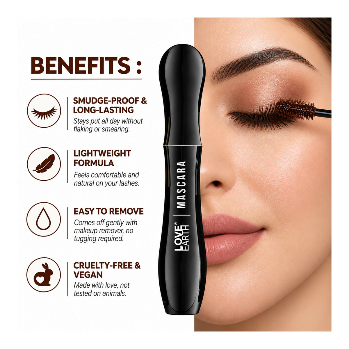 Image 7 of Love Earth Lash Max Mascara - Voluminous Lengthening & Waterproof - Chocolate Brown