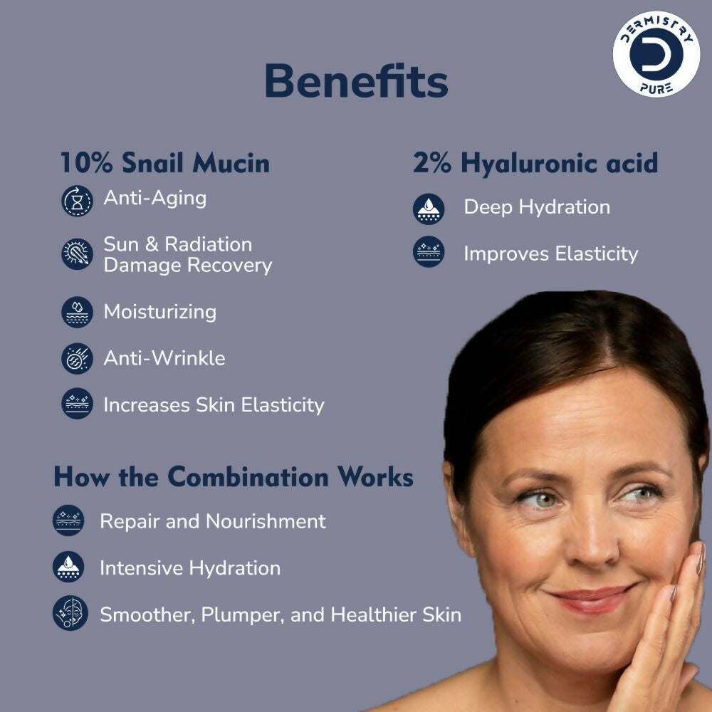 Image 4 of Dermistry Pure 10% Snail Mucin 96 Peptide Anti-Ageing Moisturizer Skin Firming Tightening Face Serum