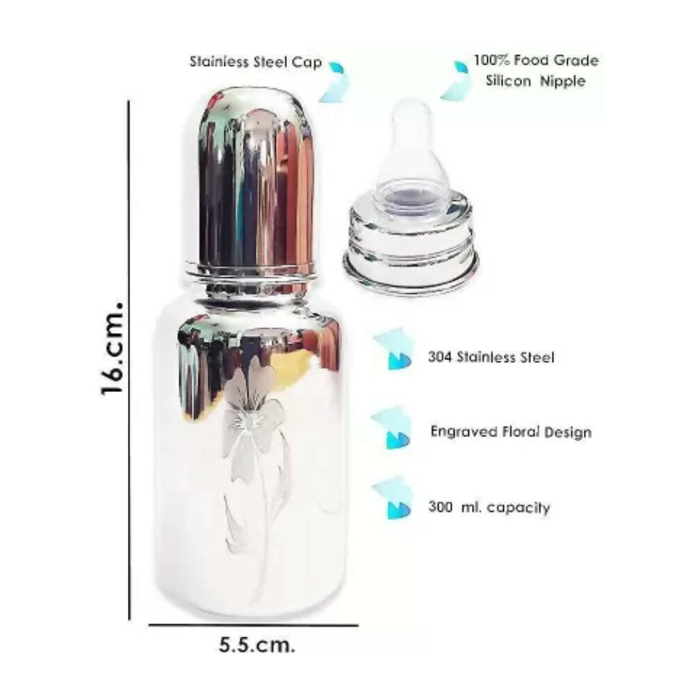 Image 3 of Goodmunchkins Stainless Steel Feeding Bottle 304 Grade Steel, Jointless, BPA Free, Rustfree Bottle with 2 Anti Colic Silicone Nipple For Kids
