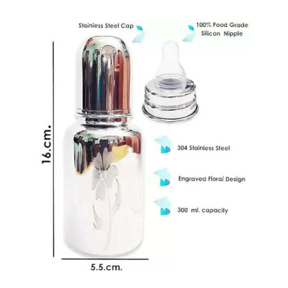Image 3 of Goodmunchkins Stainless Steel Feeding Bottle 304 Grade Steel, Jointless, BPA Free, Rustfree Bottle with 2 Anti Colic Silicone Nipple For Kids